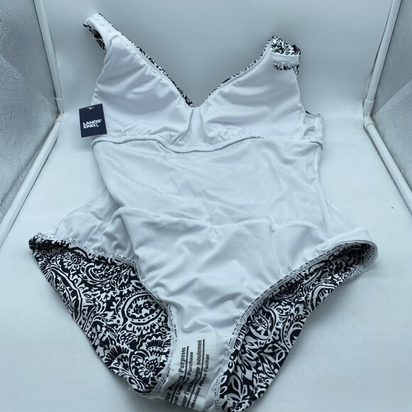 Lands’ End Women’s Tank Swimsuit Bathing Suit Slimming Paisley Black Size Medium - Picture 9 of 12